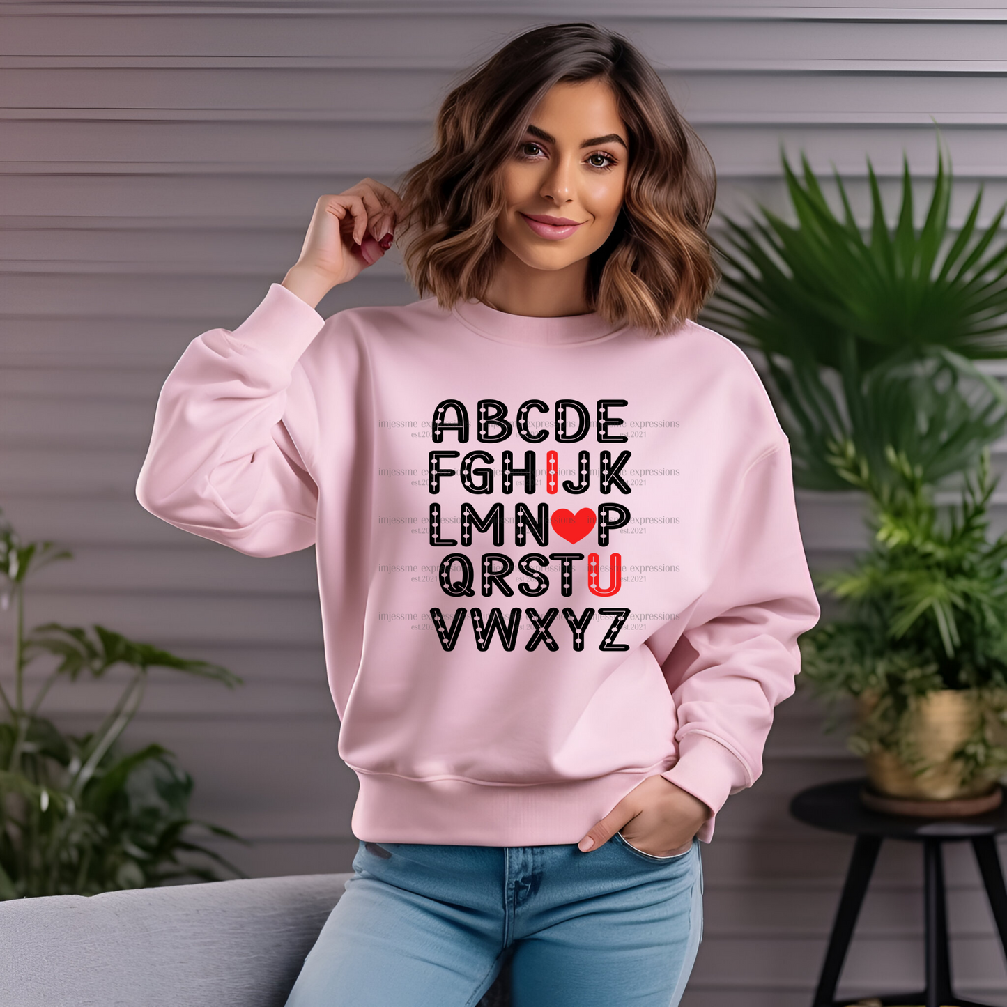 I Heart U Alphabet -DTF Valentine's Day Graphic Sweater
