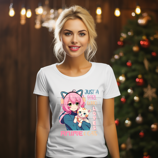 Just a Girl Who Loves Anime and Cats - Sublimation Graphic Tee