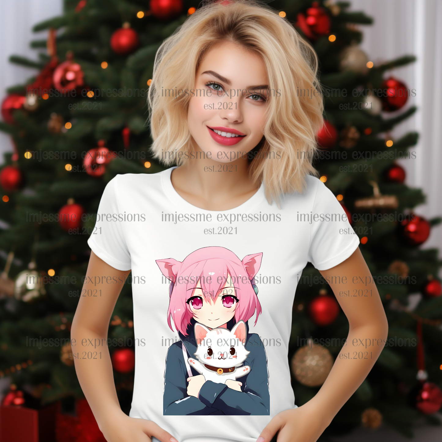 Anime Girl with Cat - Sublimation Graphic Tee