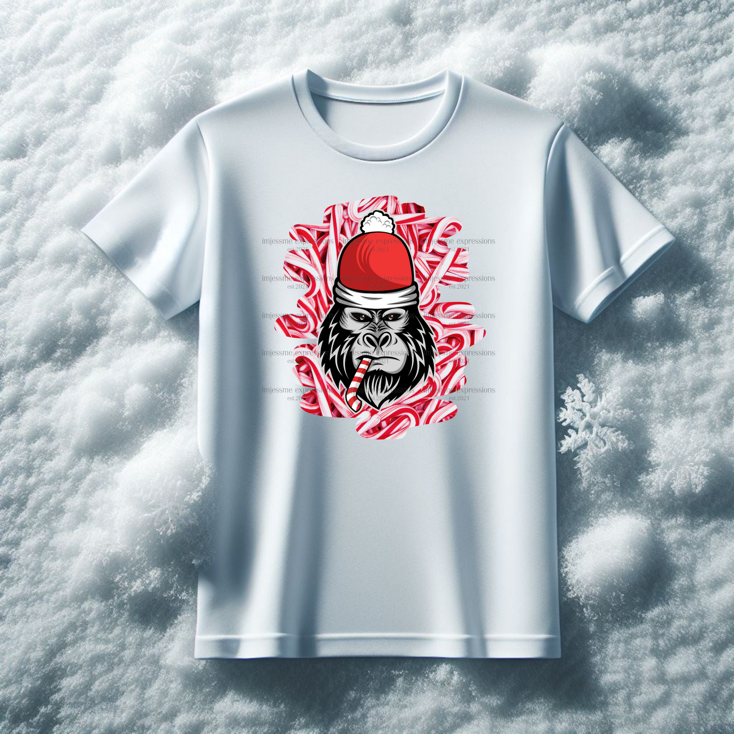 Gorilla Ville - Candy Cane Gorilla Graphic Tee