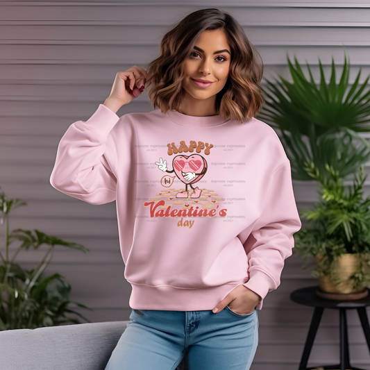 Retro-Happy Valentine's Day  - DTF Valentine's Day Graphic Sweater