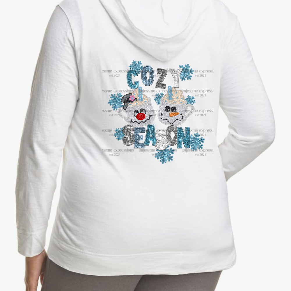 White Faux Sequins Cozy Season Lightweight Hooded Christmas Graphic Jacket