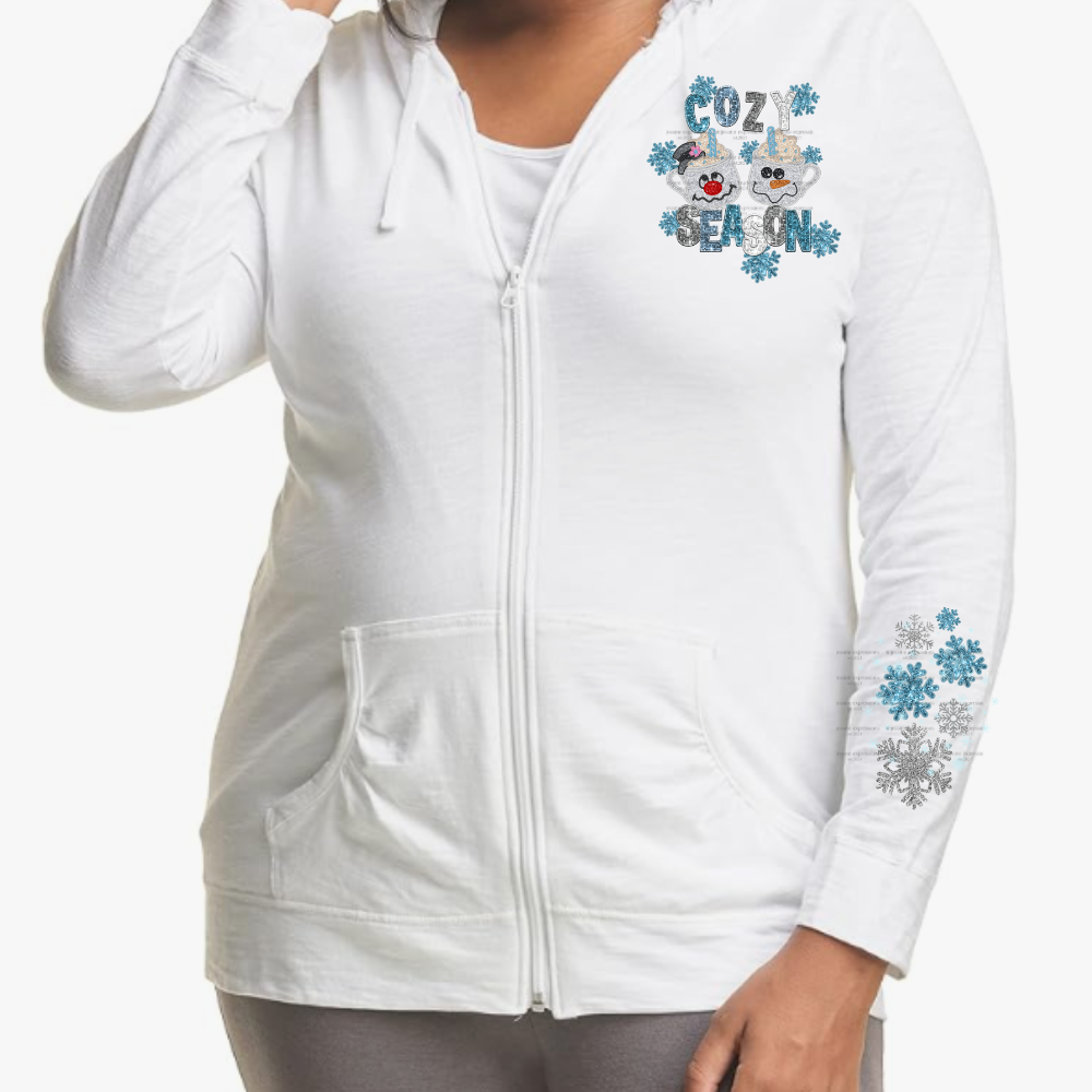White Faux Sequins Cozy Season Lightweight Hooded Christmas Graphic Jacket
