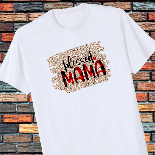 BLESSED MAMA-PLAID PRINT - GRAPHIC TEE