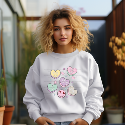 Retro-Candy Hearts - DTF Valentine's Day Graphic Sweater