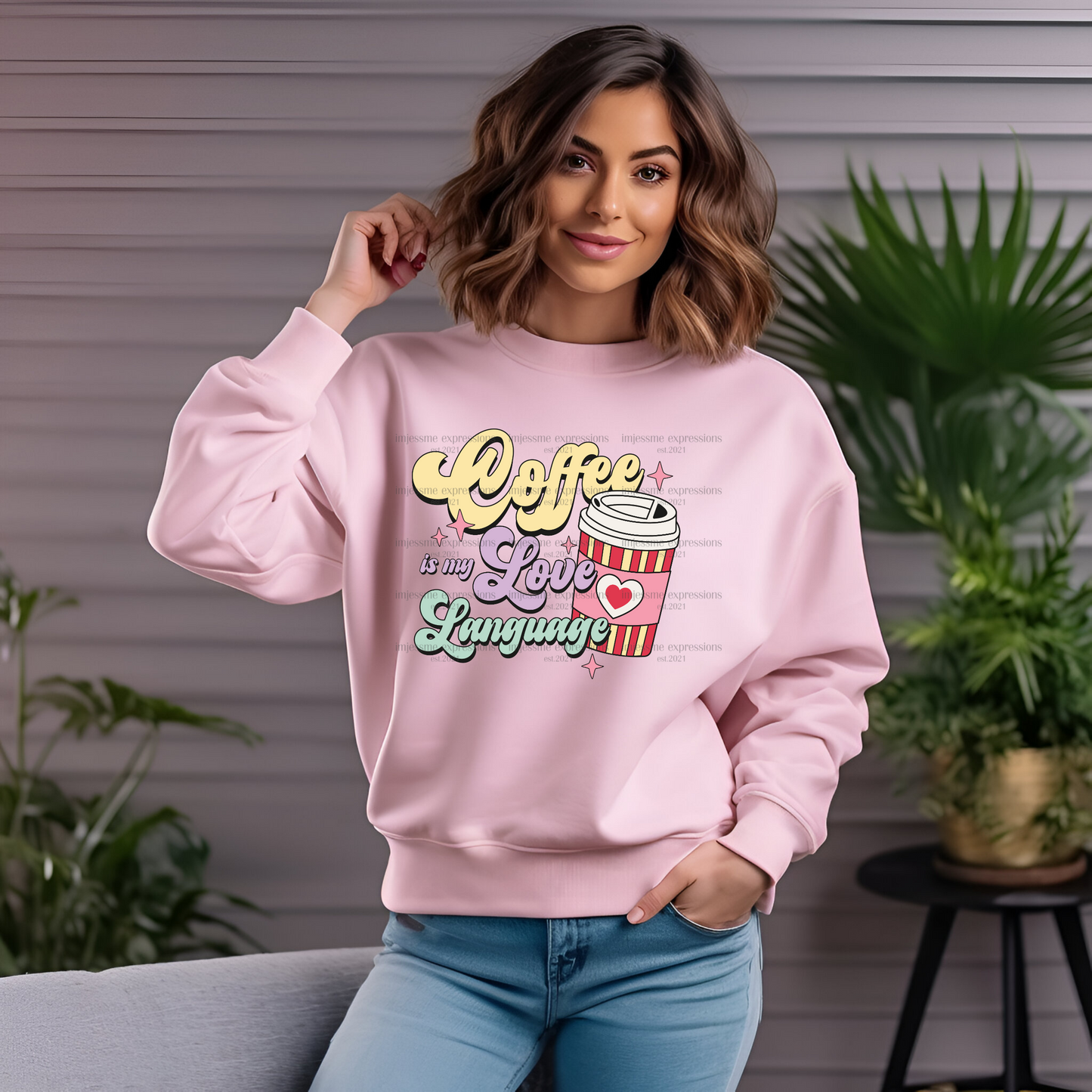 Retro-Coffee is my Love Language - DTF Valentine's Day Graphic Sweater