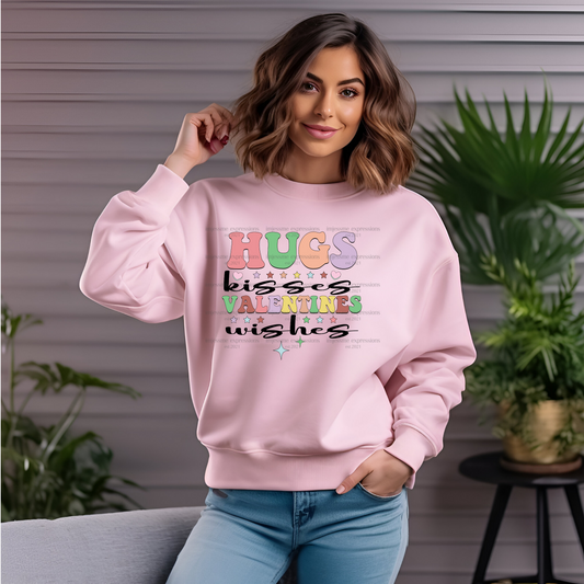 Hugs Kisses Valentine's Wishes - DTF Valentine's Day Graphic Sweater