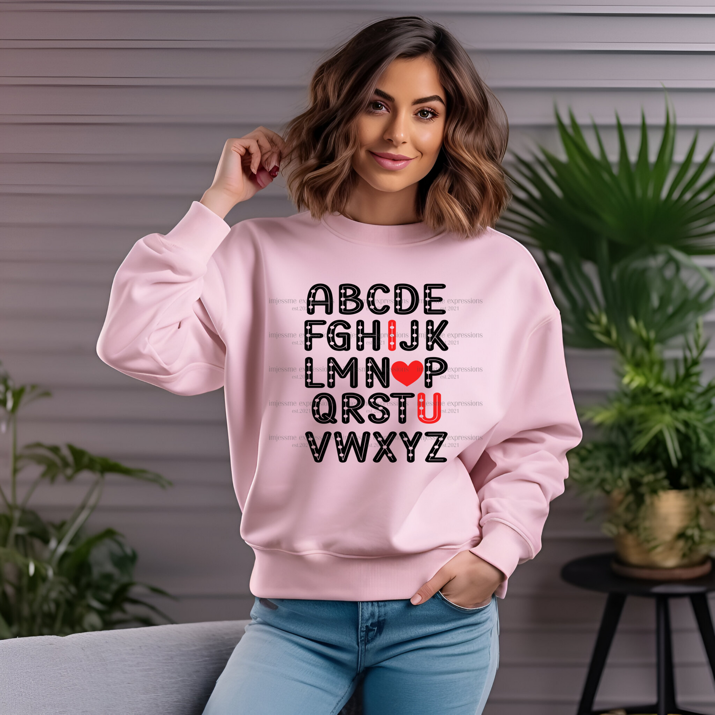 I Heart U Alphabet  -DTF Valentine's Day Graphic Sweater