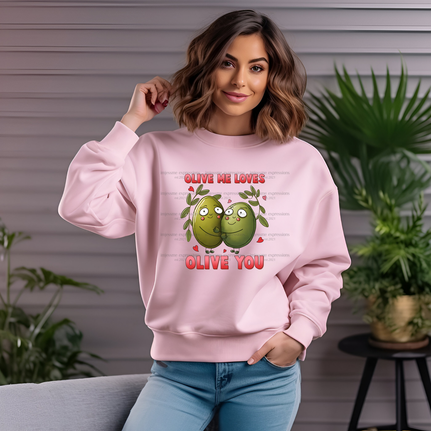 Olive Me Loves Olive You -DTF Valentine's Day Graphic Sweater