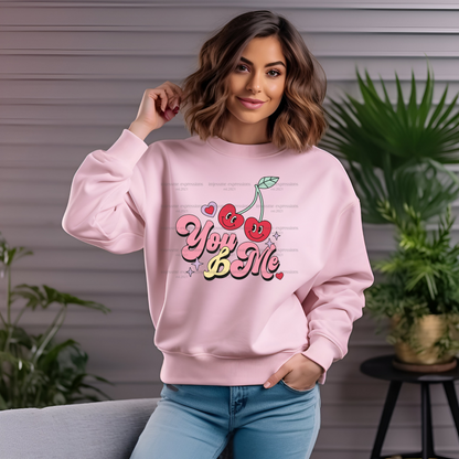 Retro-You and Me Cherry - DTF Valentine's Day Graphic Sweater