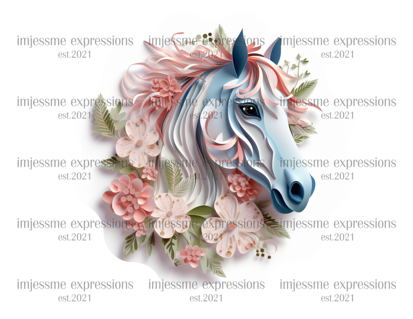 image of a short sleeve, white, graphic tee with 3d flowers and a stallion